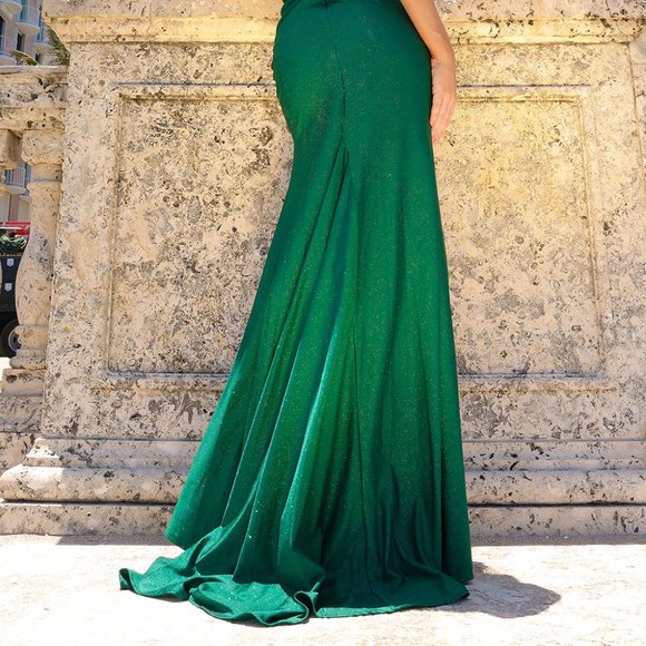 NEW LONG OFF THE SHOULDER SLEEVELESS SHEATH DRESS EMBROIDERED WITH LACE AC 7031 - Picture 8 of 8